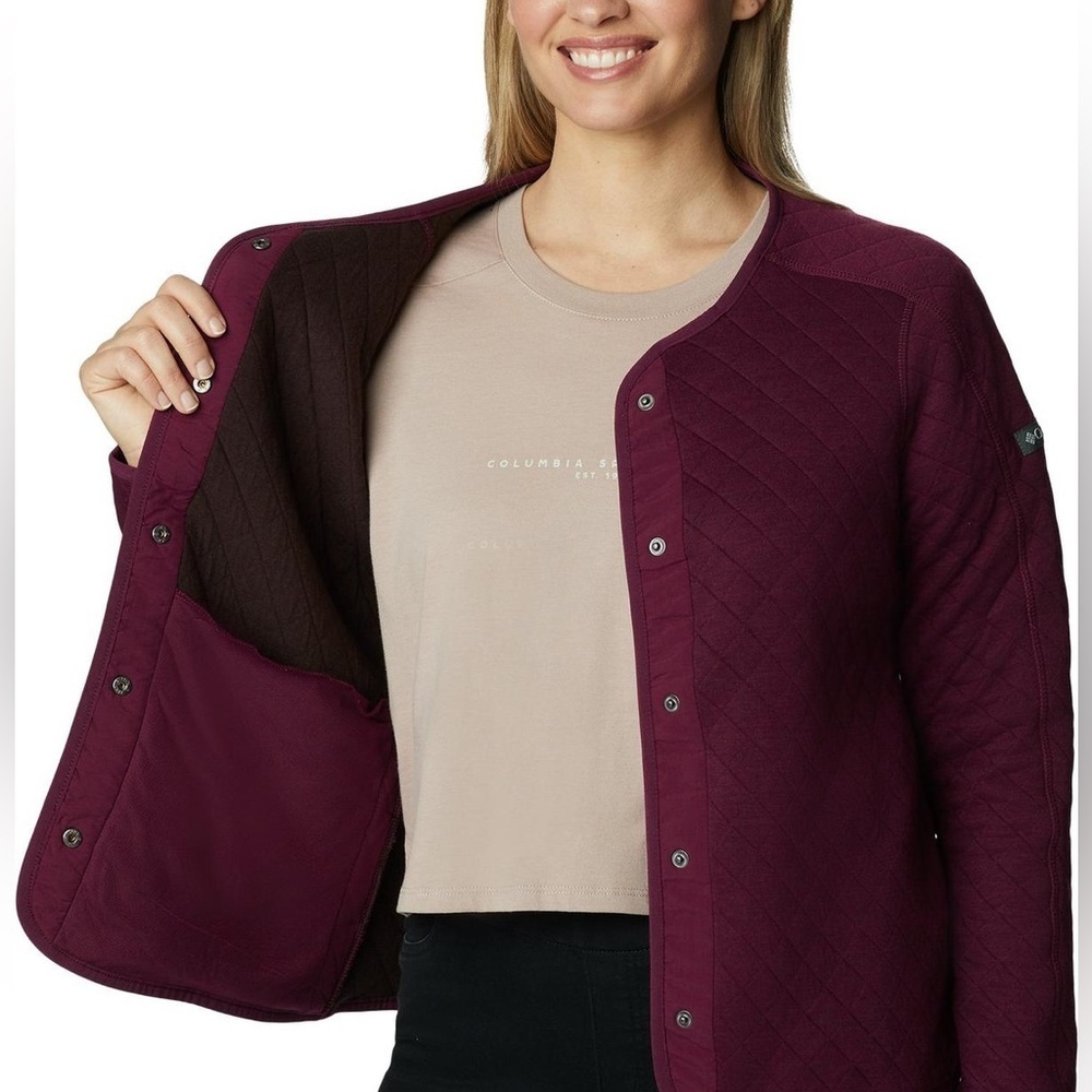 Columbia Lodge Quilted Cardigan Sweater Size XL Burgundy Purple Mid Weight Layer